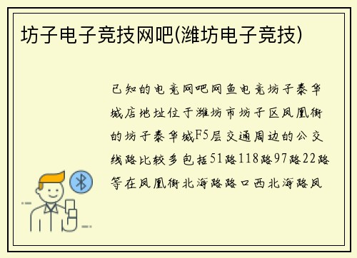 坊子电子竞技网吧(潍坊电子竞技)
